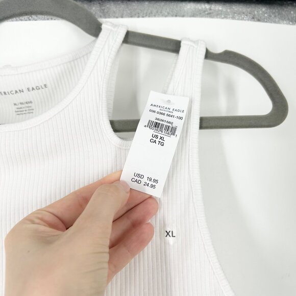 NWT American Eagle White Ribbed Cropped Tank Top - Picture 4 of 6
